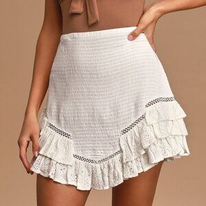 Feminine Charms White Smocked Eyelet Lace Mini Skirt - NWOT